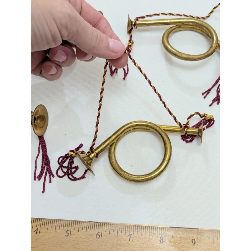 Brass Bugle French Horn Christmas Tree Ornament Decor Vintage Miniature Lot of 4